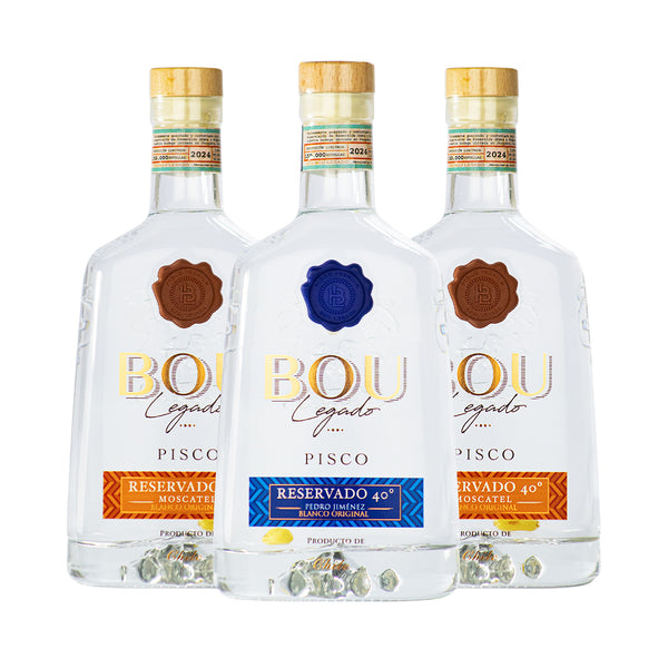 Mix 3 Piscos Bou Blancos 40° Moscatel + Pedro Jimenez Reservados