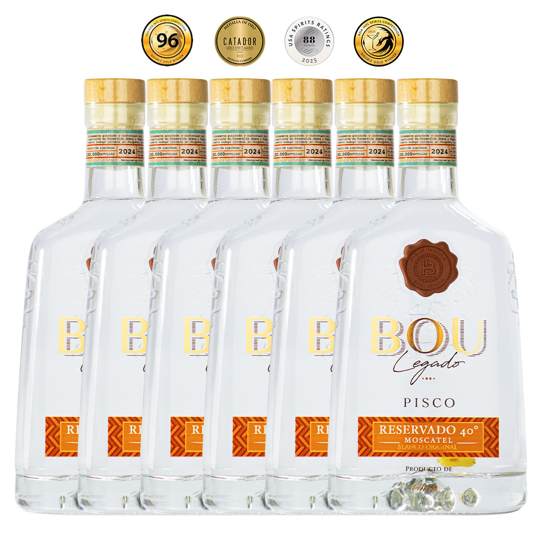 Caja x 6 Piscos Bou Legado Blanco Original 40º alc